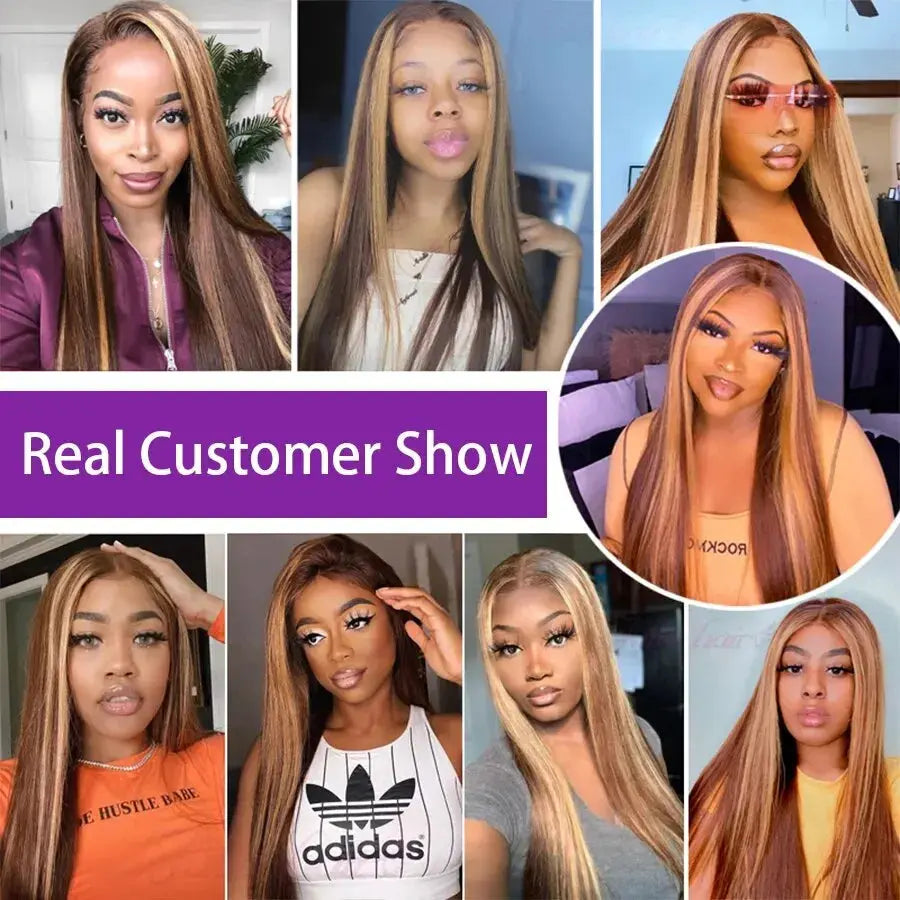 HD 13x6 Highlight Wig Human Hair Glueless Vietnamese Super Double Drown Bone Silk Straight Lace Frontal Wig Brown Lace Front Wig FJsuprise Store