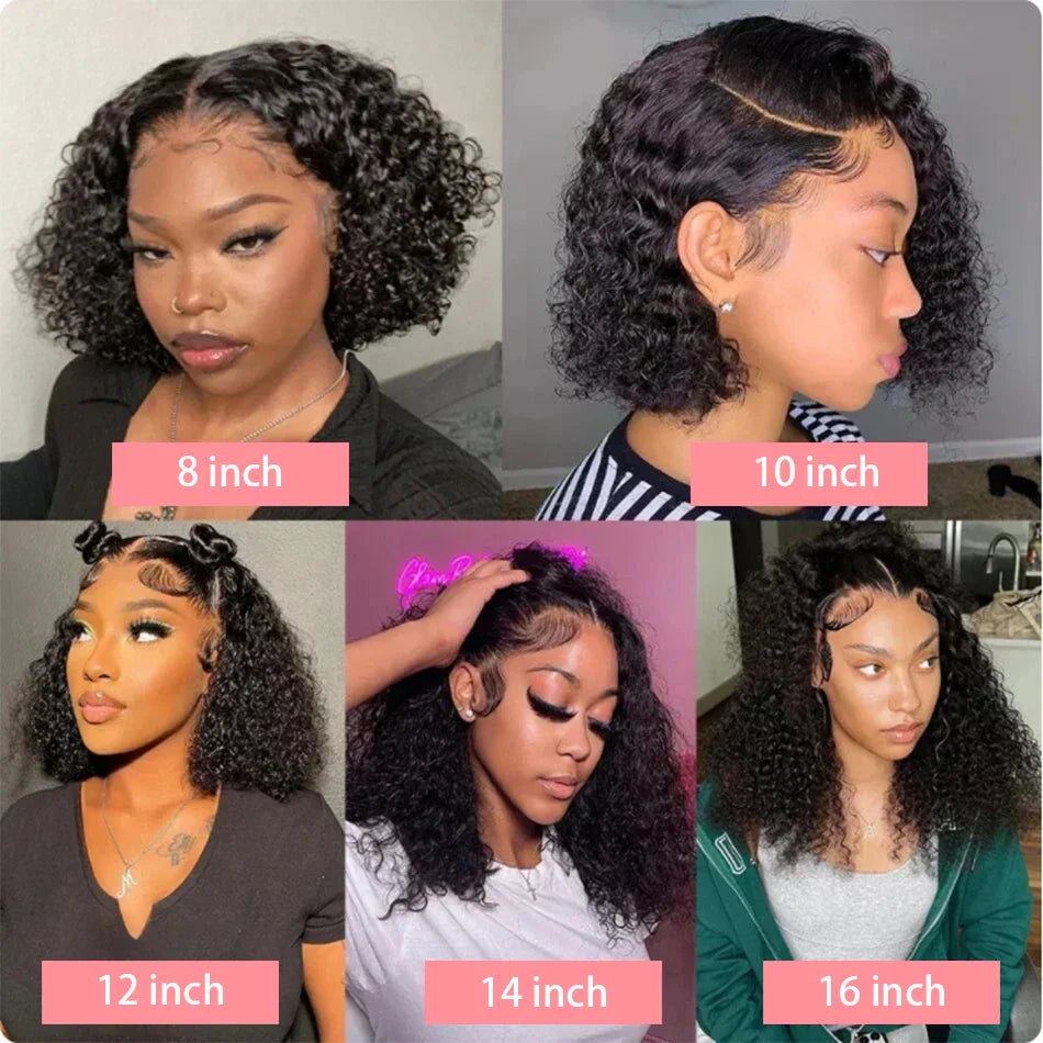 200% Density Short Curly Bob Wigs 13x4 Lace Front 4x4 Closure Deep Wave Brazilian Remy Human Hair 14 Inch Luxegan