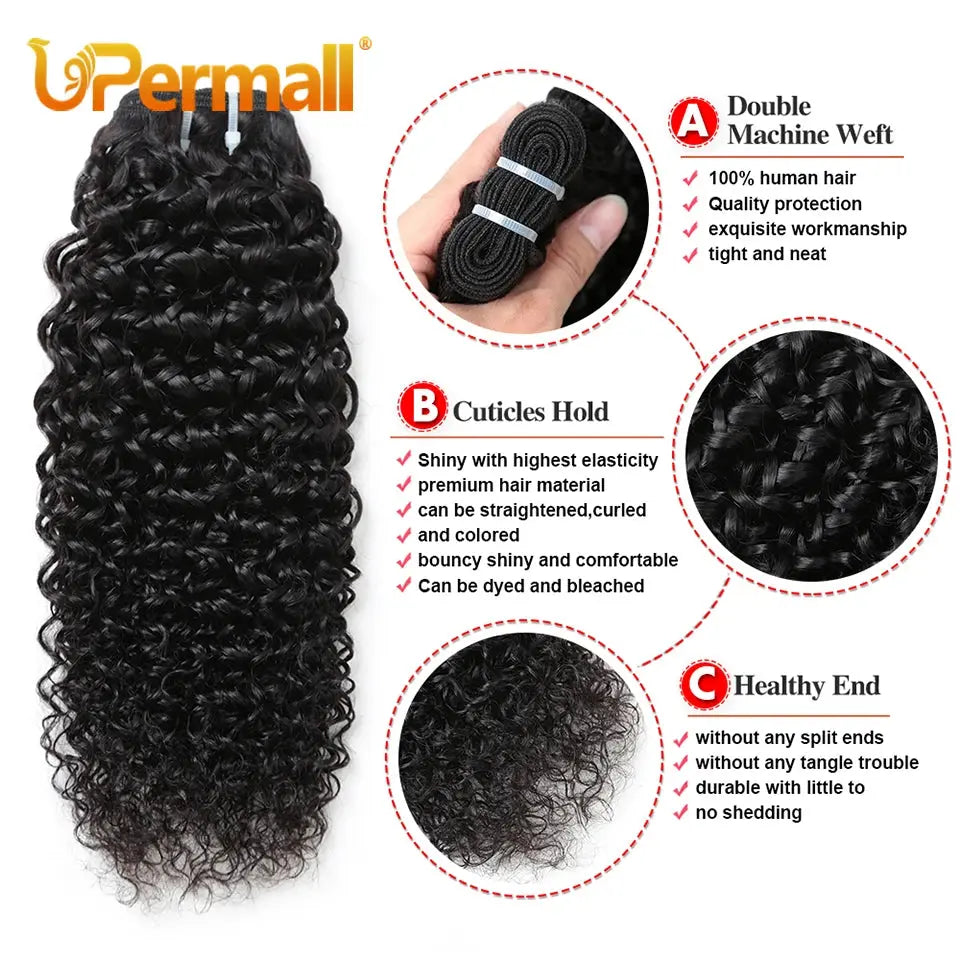 Upermall Soft Jerry Curly Weave Human Hair 1/3/4 Bundles Deals On Sale 30Inch 100% Brazilian Remy Kinky Curly Hair Natural Color Upermall Hair Store