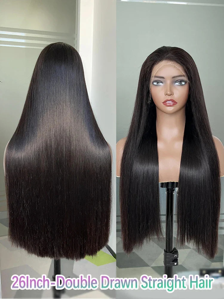 250% Density HD Lace Frontal Wig | Super Double Drawn Straight Virgin Human Hair | Natural Black Luxegan