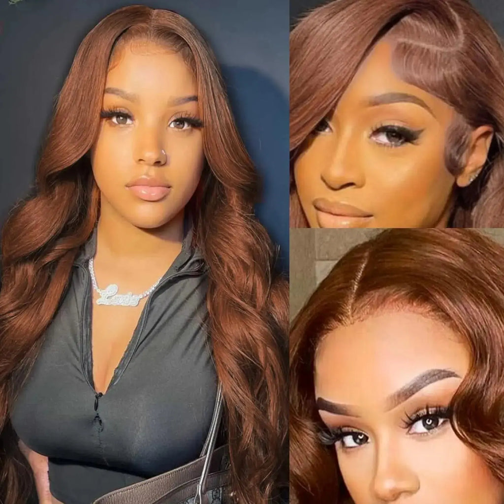 Chocolate Brown Body Wave Lace Front Wig Human Hair Pre-Plucked Brazilian Virgin Hair Bleached Knots HD Lace Frontal Wig Luxegan