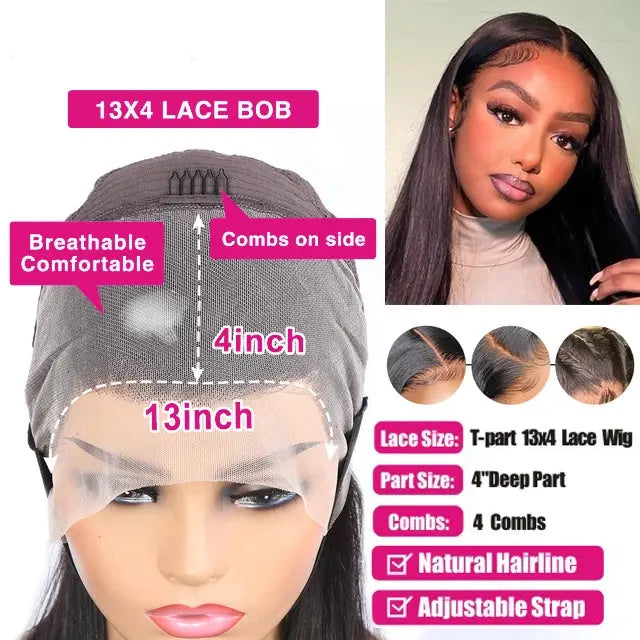 Short Bob Wig Straight 13x4 Lace Front Wig Human Hair Wigs Pre Plucked Front Wig Brazilian Lace Wigs DQ THE LUXURY INTEGRATION Official Store