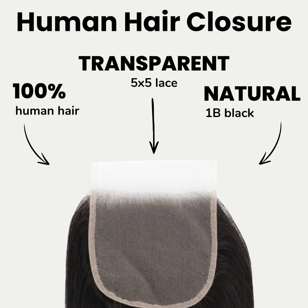 Straight 5x5 Transparent Lace Human Hair Closure Private Label
