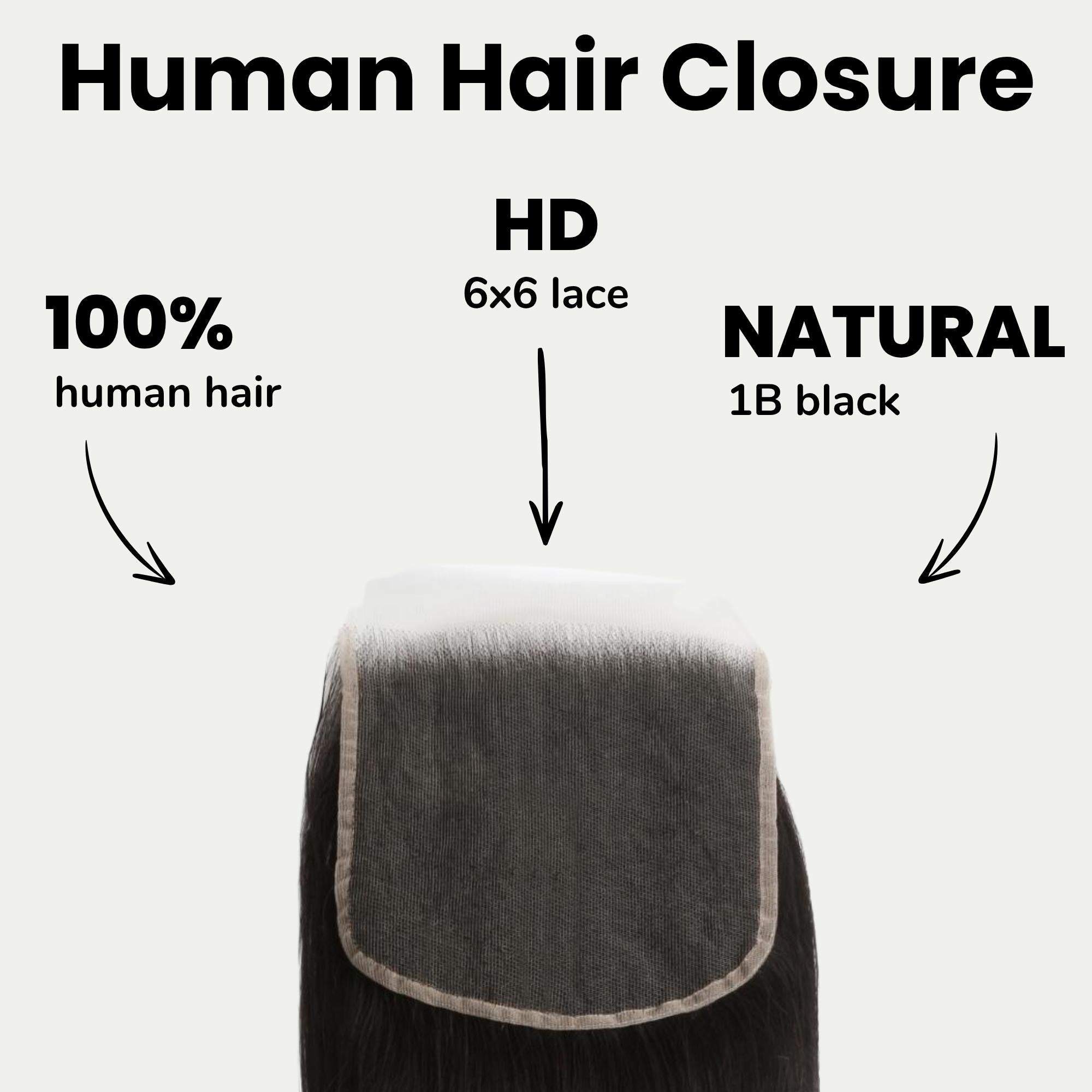 Straight 6x6 HD Lace Human Hair Closure Private Label