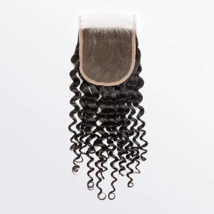 4x4 Deep Curly Free Part Transparent Lace Closure 1B Natural Black