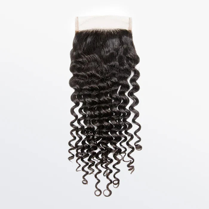 4x4 Deep Curly Free Part Transparent Lace Closure 1B Natural Black