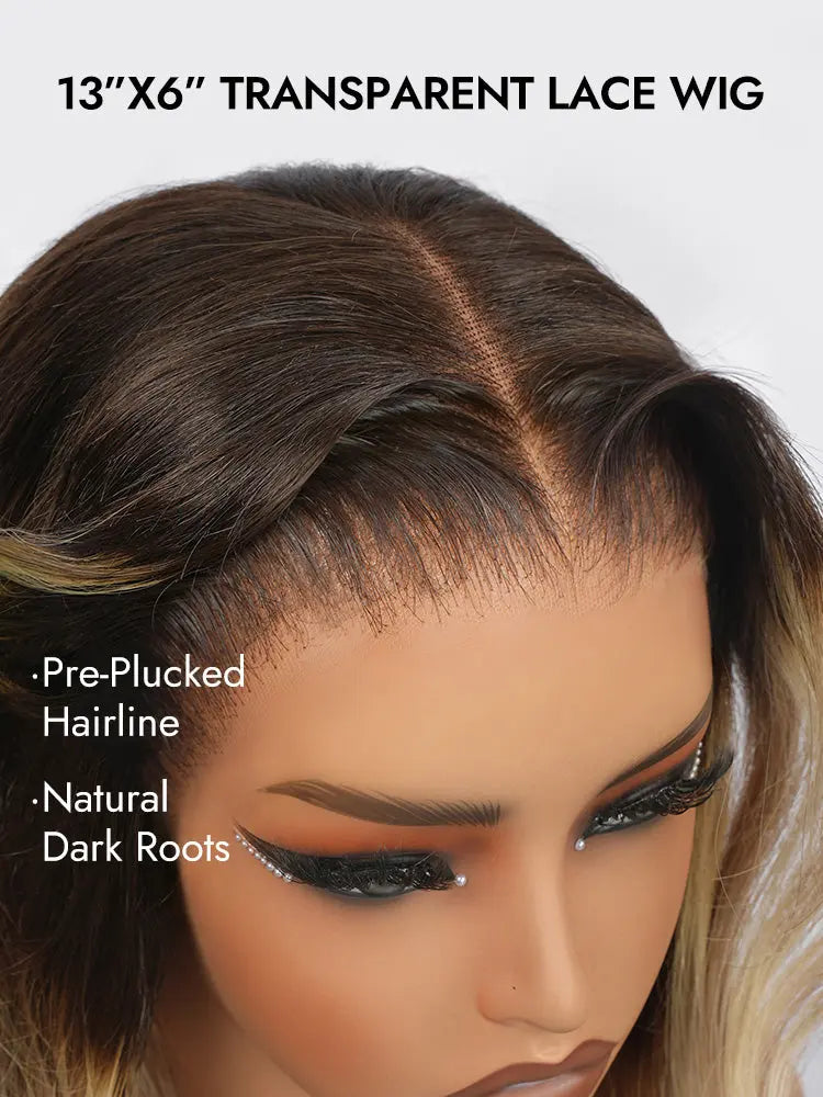 The Sable- Caramel Blonde Balayage Highlights Layered Cut Body Wave 5x5 13x6 Lace Frontal 250% Density Wigs The Hair Plug
