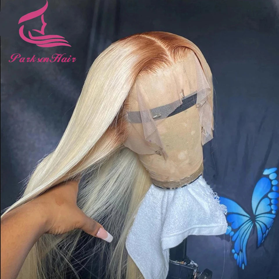 Blonde Colored Human Hair Wig 13x6 13x4 Transparent Lace Front Wig For Women PrePlucked Blonde Human Hair Wig With Dark Root The Hair Plug