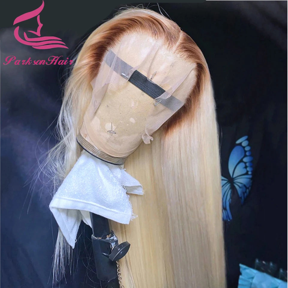 Blonde Colored Human Hair Wig 13x6 13x4 Transparent Lace Front Wig For Women PrePlucked Blonde Human Hair Wig With Dark Root The Hair Plug