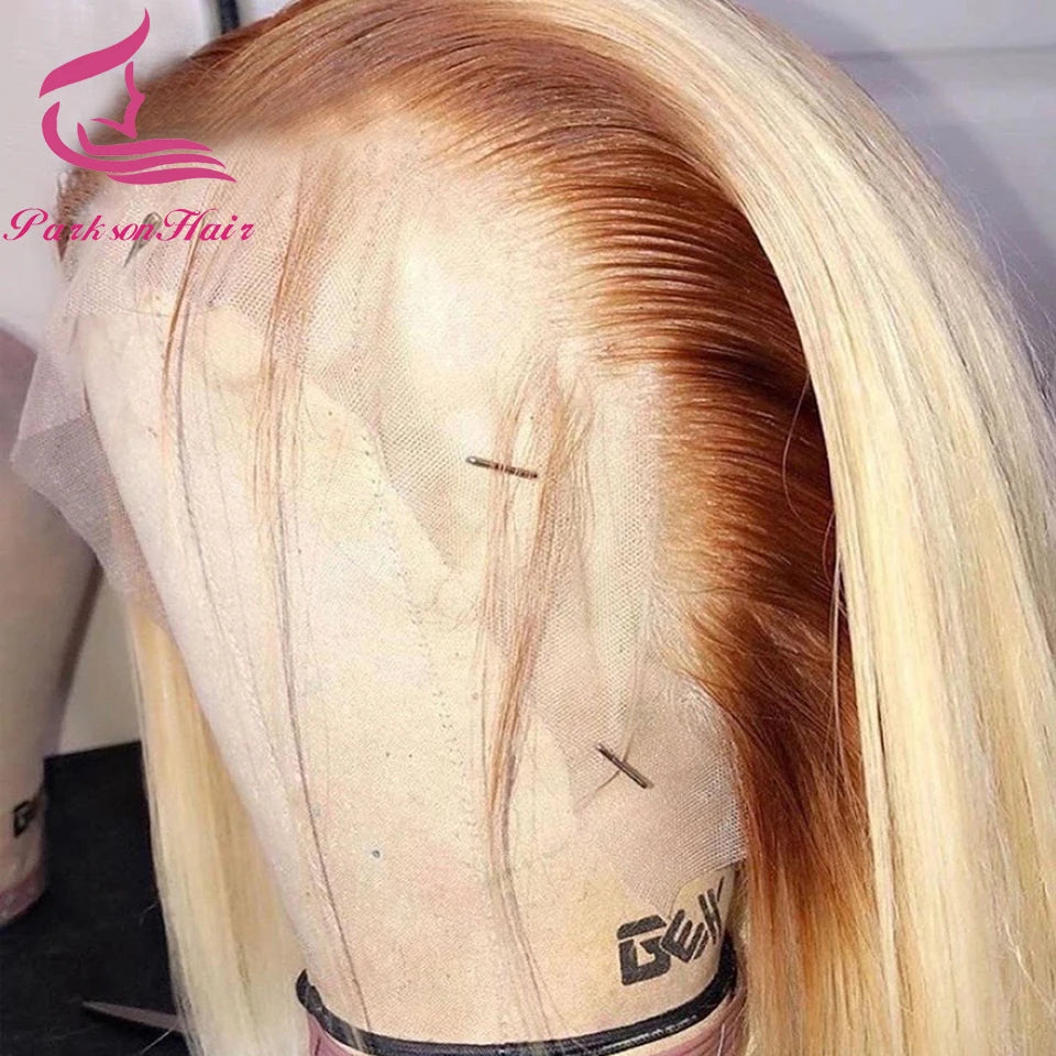 Blonde Colored Human Hair Wig 13x6 13x4 Transparent Lace Front Wig For Women PrePlucked Blonde Human Hair Wig With Dark Root The Hair Plug