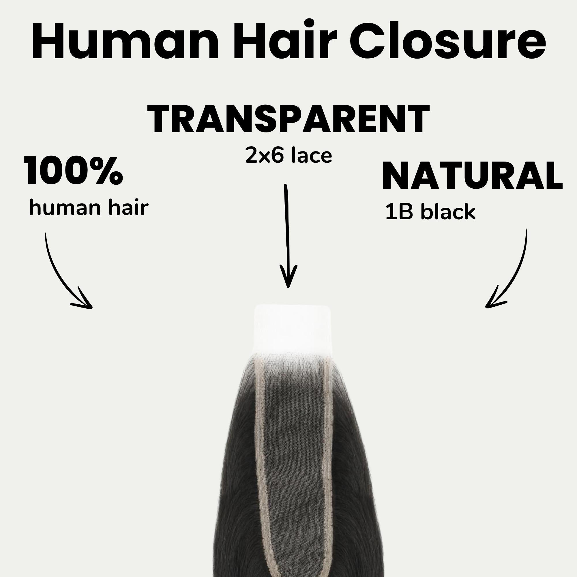 Yaki Straight 2x6 Transparent Lace Human Hair Closure Private Label