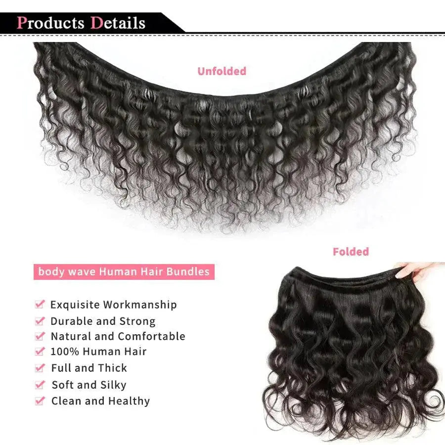 Brazilian Body Wave Hair Bundles - 100% Human Hair Extensions 3 PCS MANDOTOS