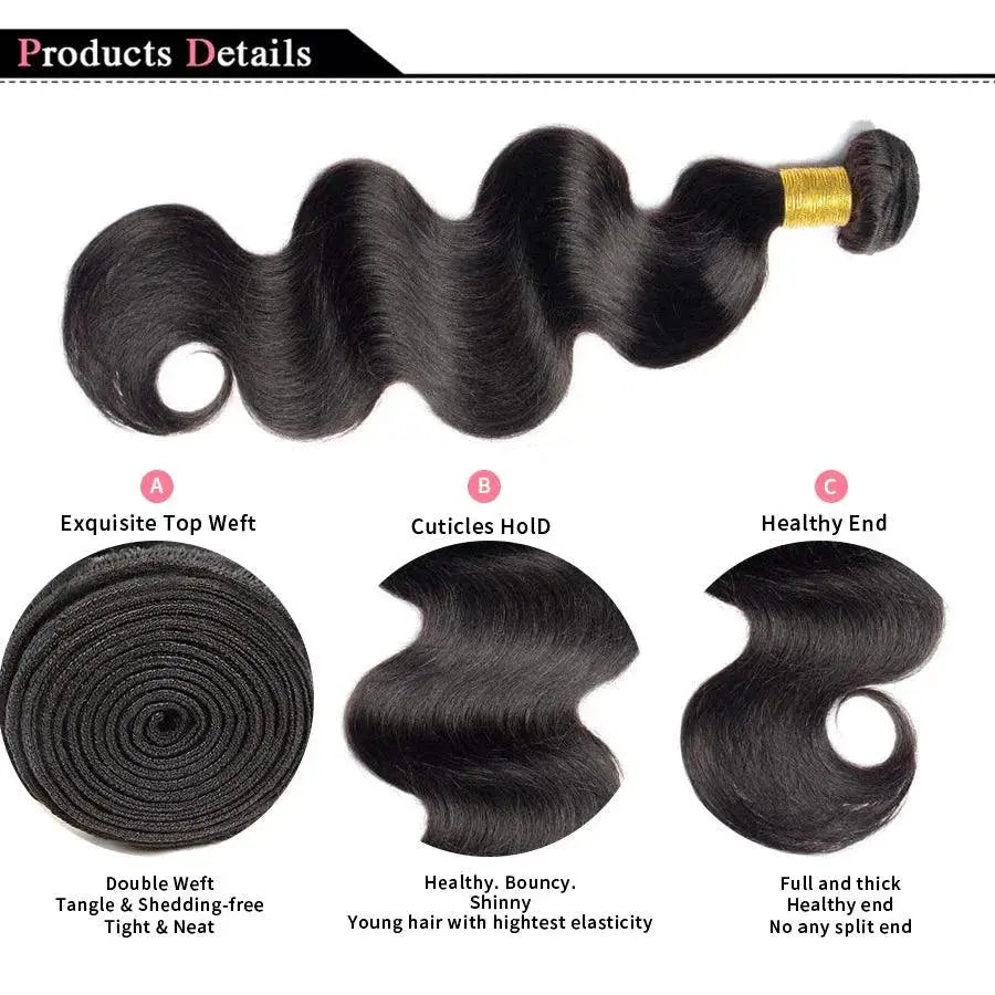Brazilian Body Wave Hair Bundles - 100% Human Hair Extensions 3 PCS MANDOTOS