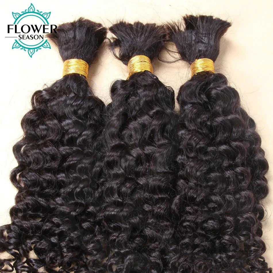 Burmese Boho Braids - Double Drawn Curly Bulk Human Hair Extensions for Braiding - 3 Bundles MANDOTOS
