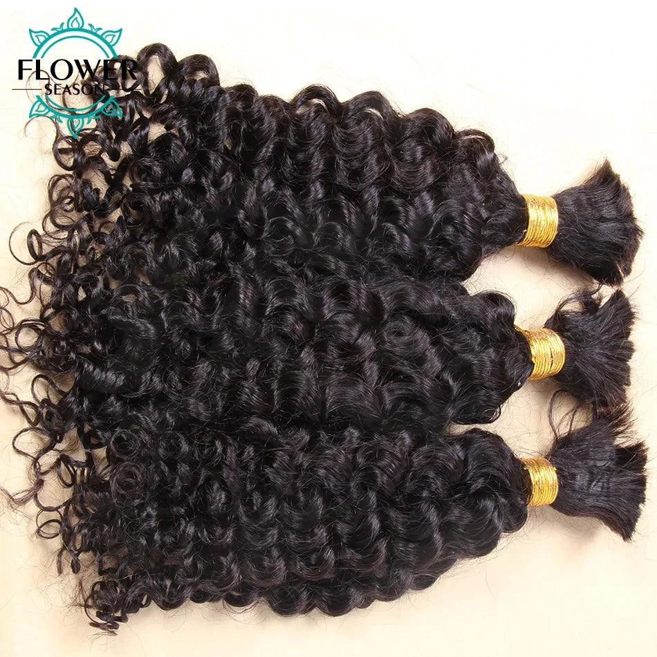 Burmese Boho Braids - Double Drawn Curly Bulk Human Hair Extensions for Braiding - 3 Bundles MANDOTOS
