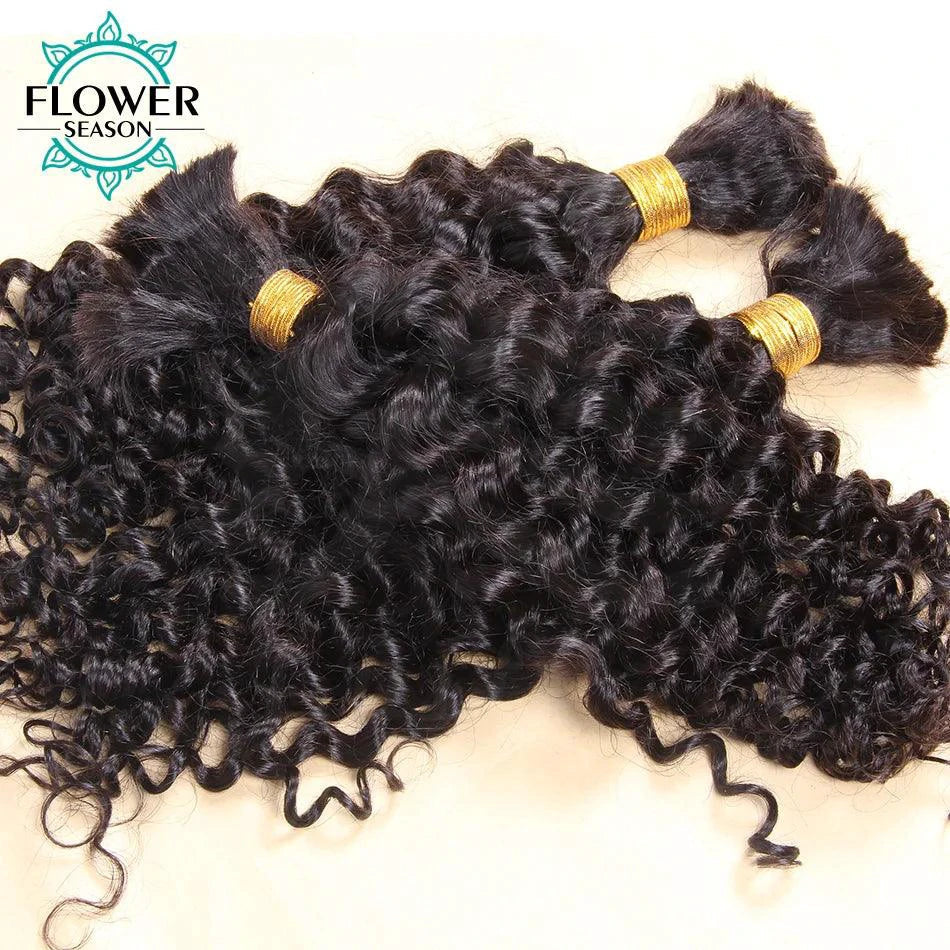 Burmese Boho Braids - Double Drawn Curly Bulk Human Hair Extensions for Braiding - 3 Bundles MANDOTOS