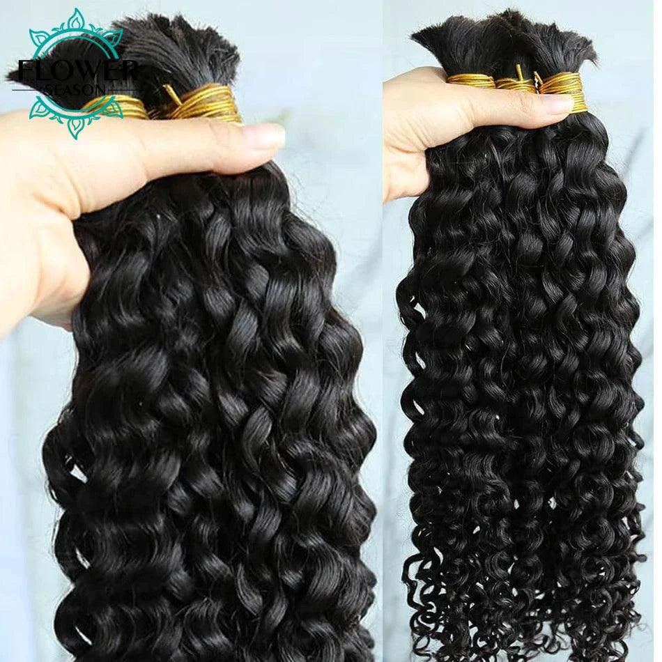 Burmese Boho Braids - Double Drawn Curly Bulk Human Hair Extensions for Braiding - 3 Bundles MANDOTOS