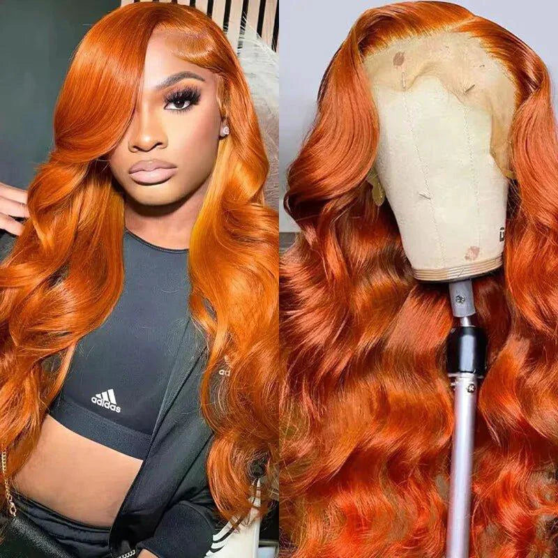 Ginger Orange Body Wave Human Hair Lace Front Wig #350 Colored 13x6 Pre Plucked 200% MANDOTOS