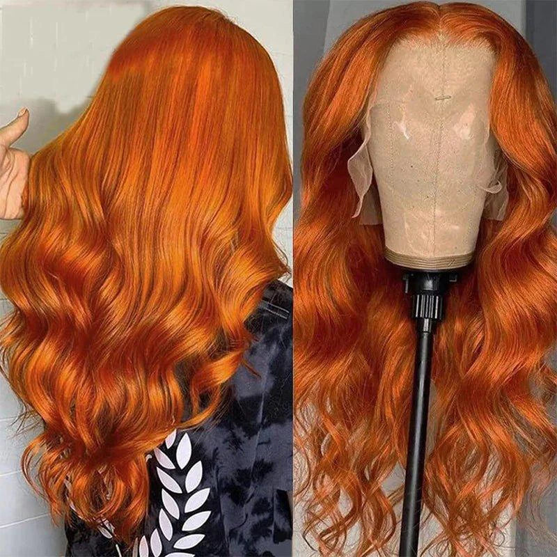 Ginger Orange Body Wave Human Hair Lace Front Wig #350 Colored 13x6 Pre Plucked 200% MANDOTOS