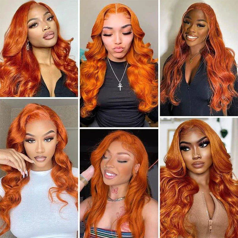 Ginger Orange Body Wave Human Hair Lace Front Wig #350 Colored 13x6 Pre Plucked 200% MANDOTOS