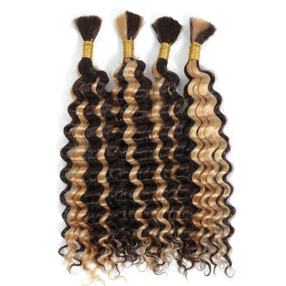 Human Hair 20" Braiding Bundle - Deep Wave Highlight P4/27 for Gorgeous Styles MANDOTOS