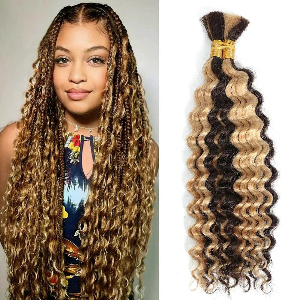 Human Hair 20" Braiding Bundle - Deep Wave Highlight P4/27 for Gorgeous Styles MANDOTOS