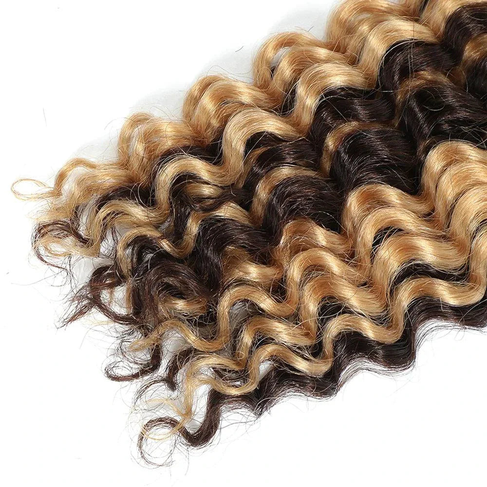 Human Hair 20" Braiding Bundle - Deep Wave Highlight P4/27 for Gorgeous Styles MANDOTOS