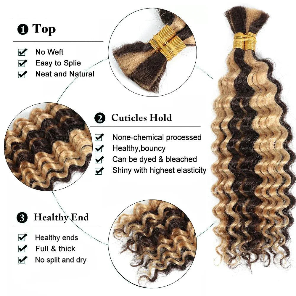 Human Hair 20" Braiding Bundle - Deep Wave Highlight P4/27 for Gorgeous Styles MANDOTOS