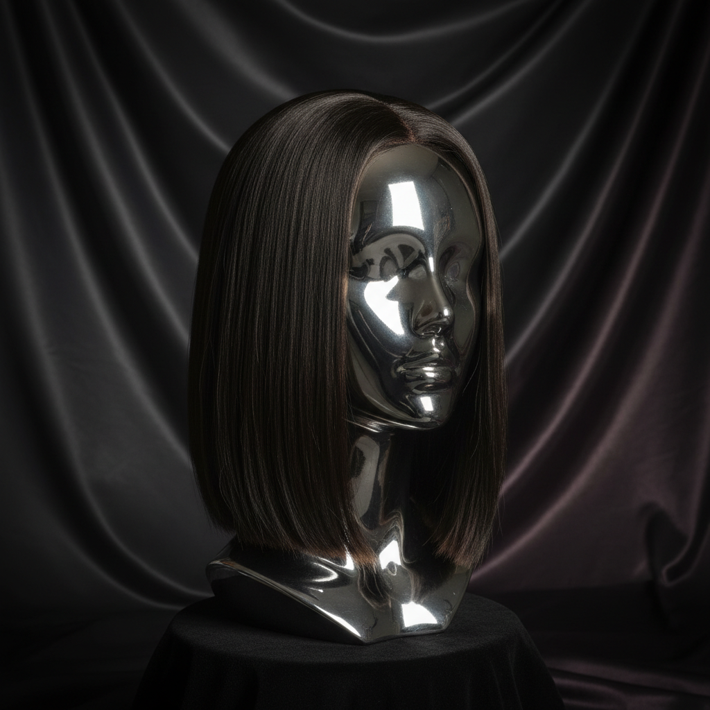 KB 5x5 Glueless Lace Closure Bob Wig Straight on titanium chrome mannequin head