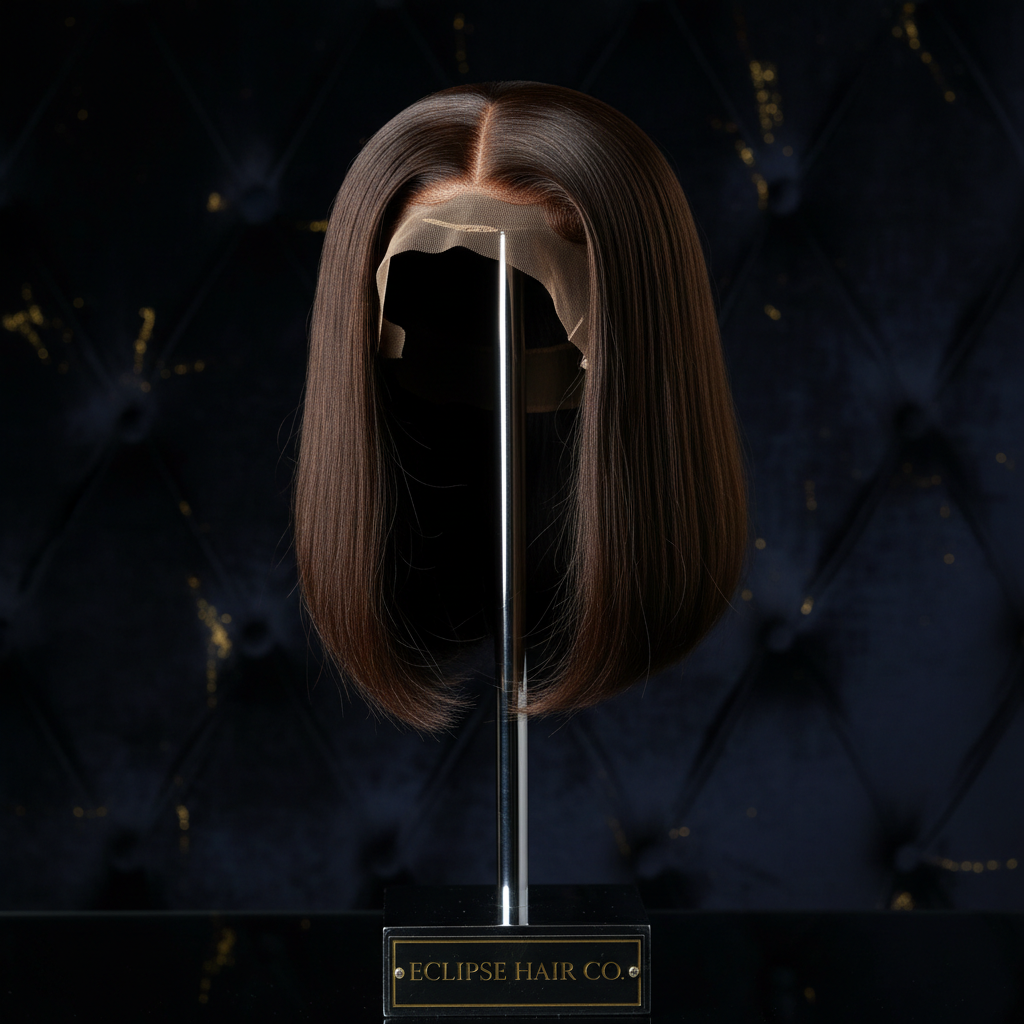 Beach Wave 4x4 Transparent Lace Closure Wig on elevated chrome mannequin head