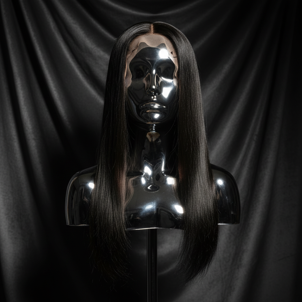 Straight 13x4 Transparent Lace Front Wig on titanium mannequin head
