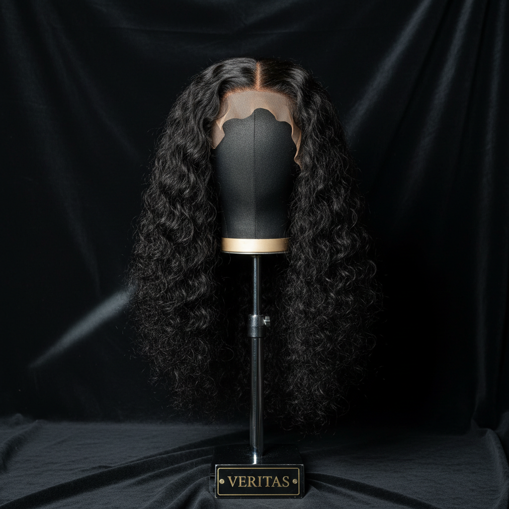 Deep Wave U Part Human Hair Wig on elevated chrome mannequin head