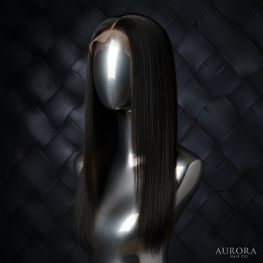 Straight 13x4 HD Lace Front Human Hair Wig on titanium wig head