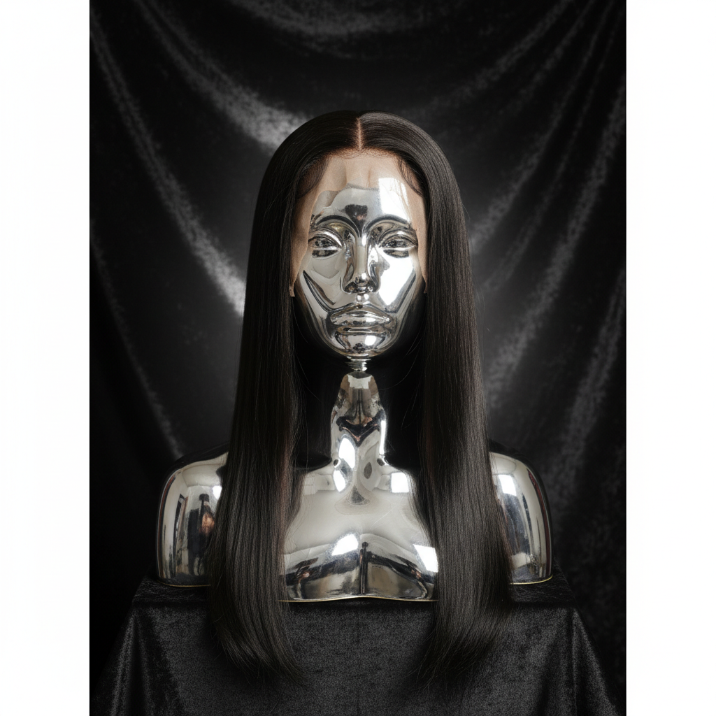 KB 13x6 PartingMax Glueless Straight Wig on titanium mannequin head
