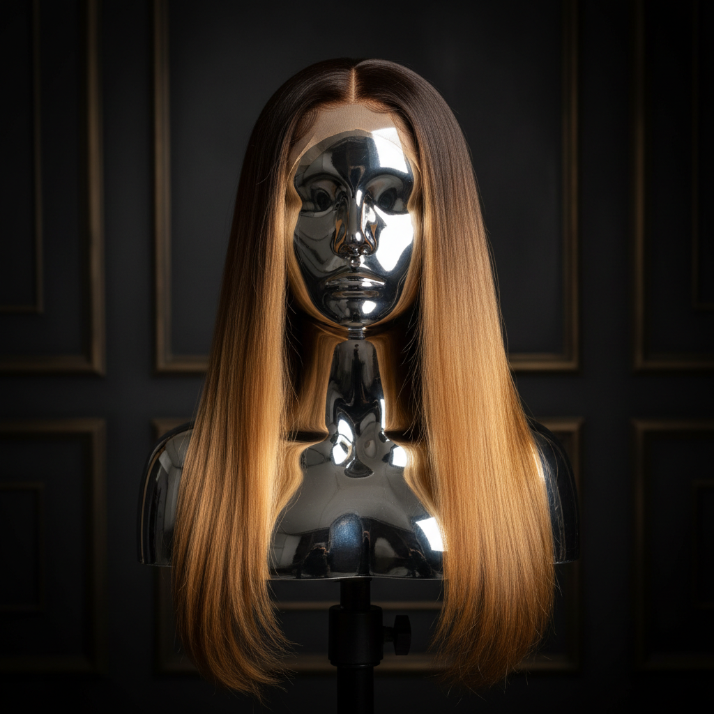 Raw Monique Glueless 5x5 HD Lace Wig - Dark Root to Honey Blonde Sleek Straight on titanium mannequin head