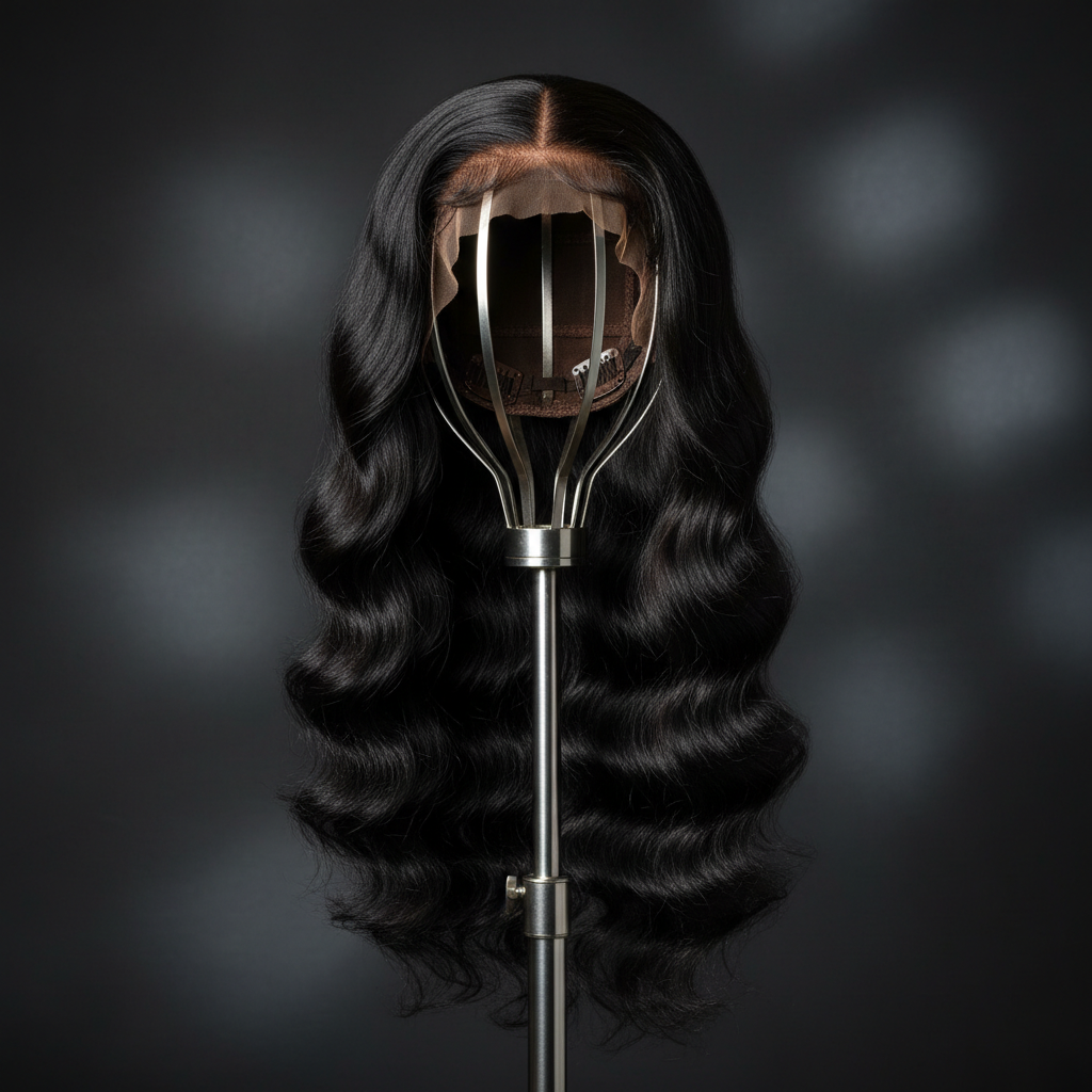 Body Wave U Part Human Hair Wig on titanium wig head