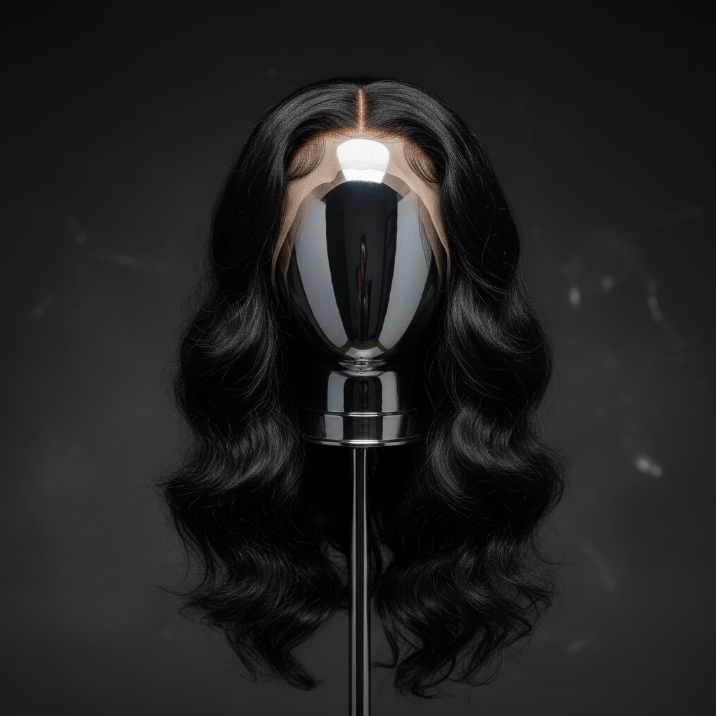 Beach Wave U Part Human Hair Wig on elevated chrome mannequin head