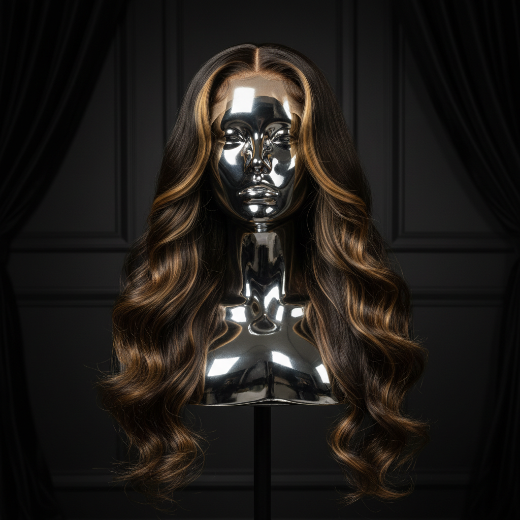 Raw Zaria Glueless 5x5 HD Lace Wig on titanium chrome mannequin head