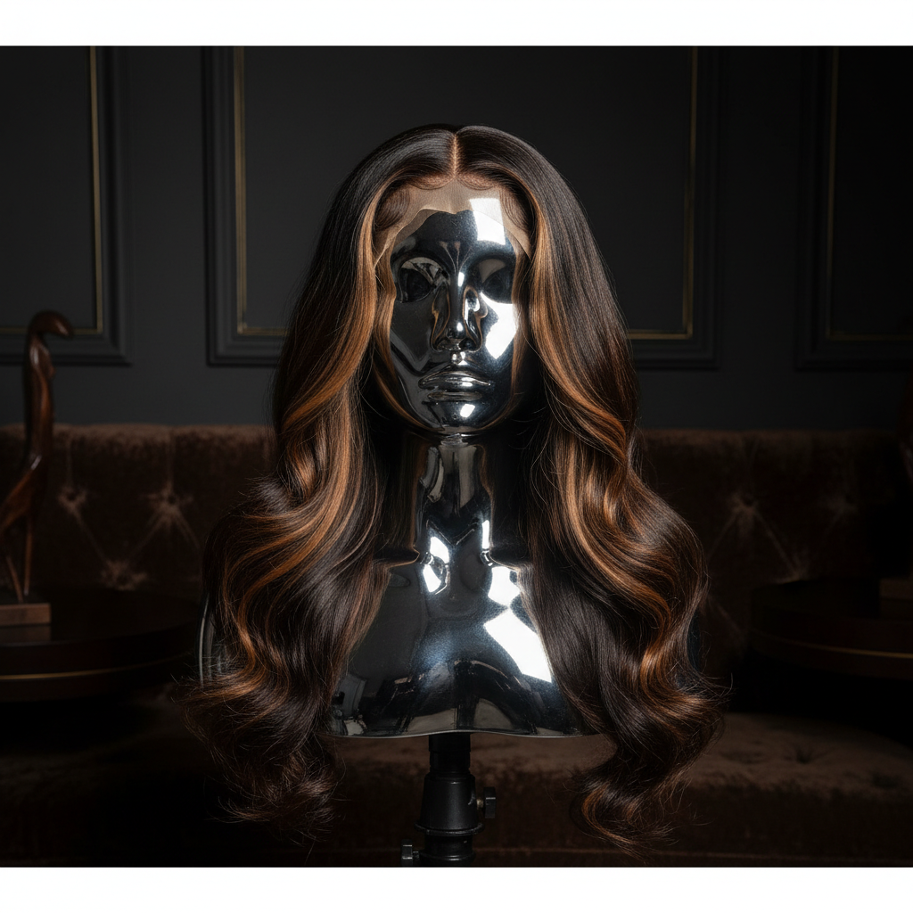 Raw Giselle Glueless 5x5 HD Lace Wig on titanium mannequin head