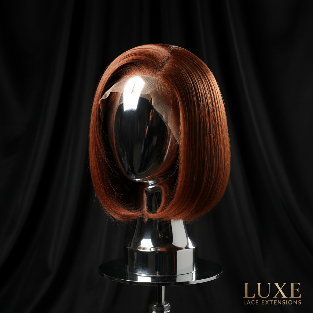 Cinnamon 13x4 Transparent Lace Front Bob Wig on elevated chrome mannequin head