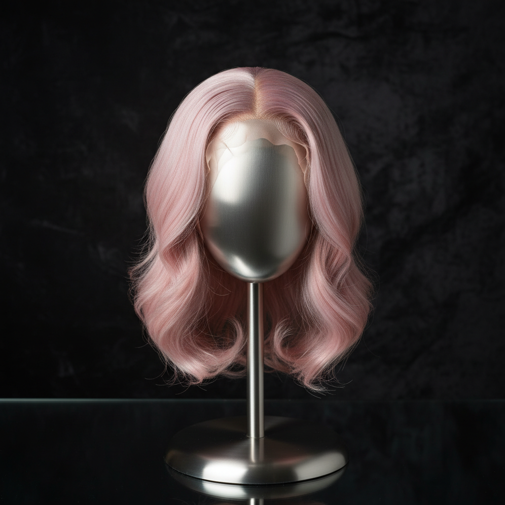 Cotton Candy 13x4 Transparent Lace Front Bob Wig on titanium wig head