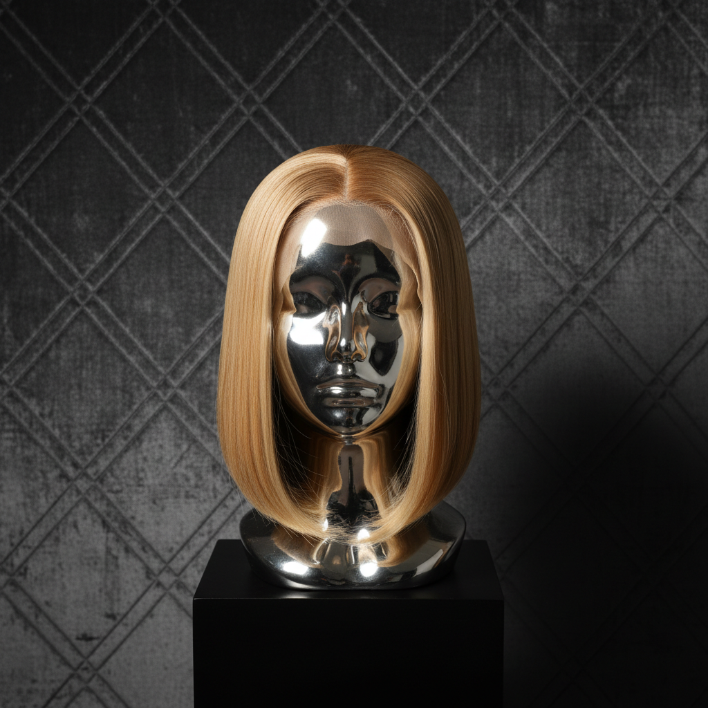 Blonde Straight Bob 13x4 Transparent Lace Wig on titanium mannequin head