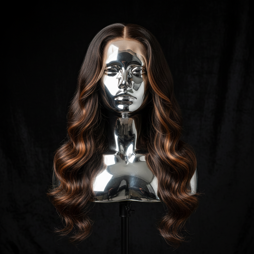 Raw Ava Glueless 5x5 HD Lace Wig on titanium chrome mannequin head