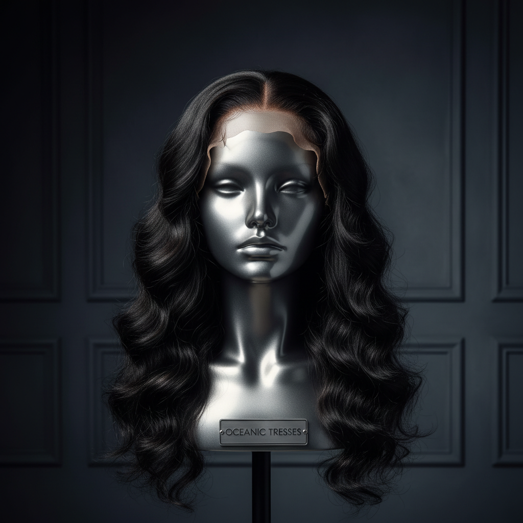 Beach Wave 4x4 Transparent Lace Closure Wig on titanium wig head