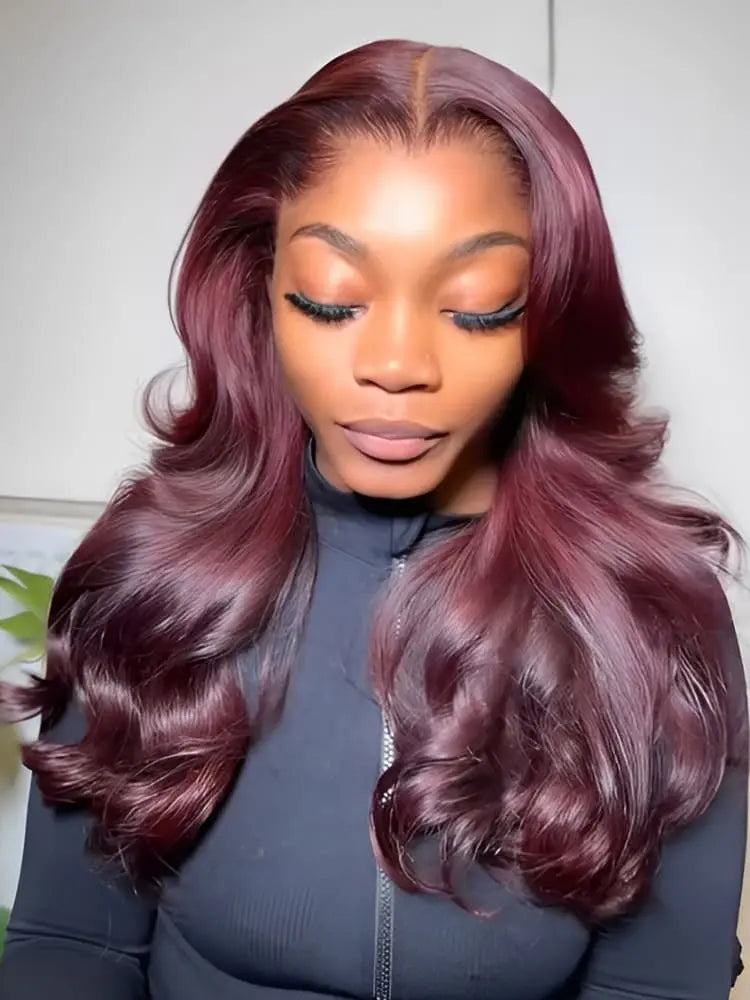 Meet Merlot - Lagos Hairline 99J Burgundy Pre Styled Layered Loose Wave 13x6 Lace Front Wigs