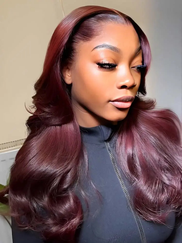 Meet Merlot - Lagos Hairline 99J Burgundy Pre Styled Layered Loose Wave 13x6 Lace Front Wigs