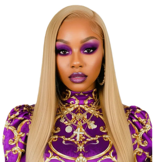Ash Blonde Straight 24' Brazilian Human Hair Lace Closure Wigs With Baby Hair Zernabella