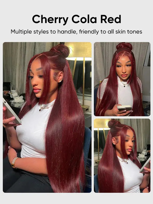 The Martha Red Glueless Human Hair Wigs Straight Cherry Red Colored Hair-Ready & Go Wigs The Hair Plug