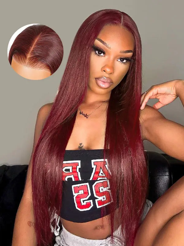 The Martha Red Glueless Human Hair Wigs Straight Cherry Red Colored Hair-Ready & Go Wigs The Hair Plug